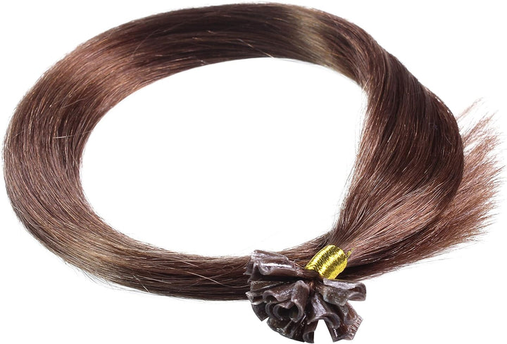 hair2heart Premium Extensions Echthaar Bondings glatt - 200 Strähnen 0.8g 50cm 4/77 mittelbraun brau