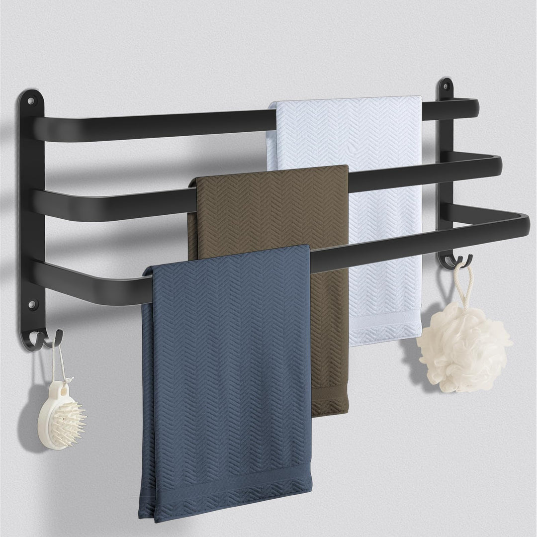 Handtuchhalter Schwarz 80cm,Handtuchhalter Ohne Bohren,Aluminium Handtuchregal Wandmontage 3-Stöckig