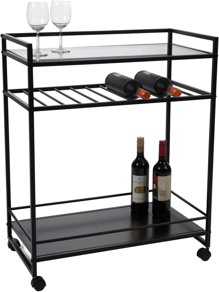 Barwagen - Schwarz - Metall - Glas - H 86 cm - rollbar