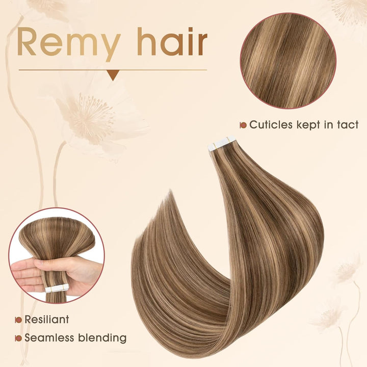 Rich Choices Tape Extensions Echthaar 35cm 20 Stück #4/27 Balayage Blond Echthaar Haarverlängerung I