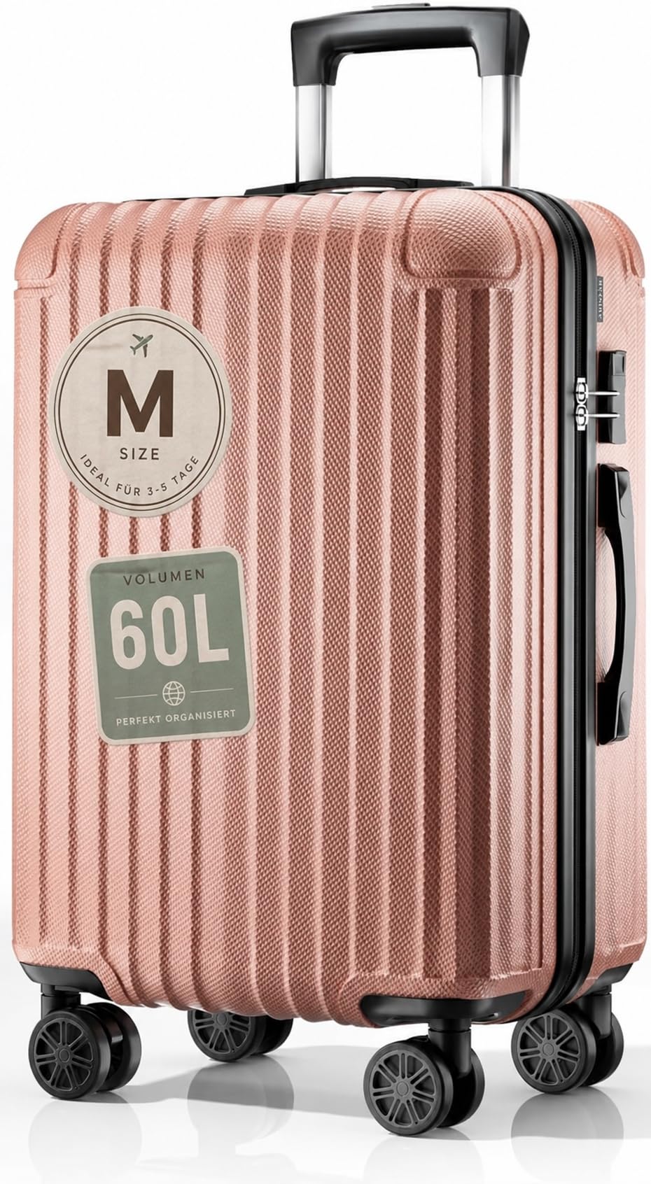 Hartschalen Reisekoffer mittelgross 66x45x27cm, Handgepäck Koffer, leicht Rollkoffer mit 4 Rollen, Z
