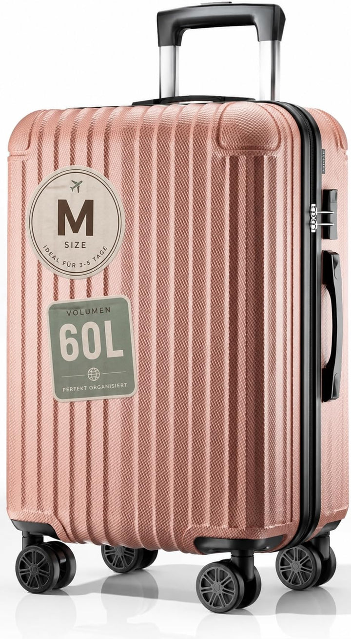 Hartschalen Reisekoffer mittelgross 66x45x27cm, Handgepäck Koffer, leicht Rollkoffer mit 4 Rollen, Z
