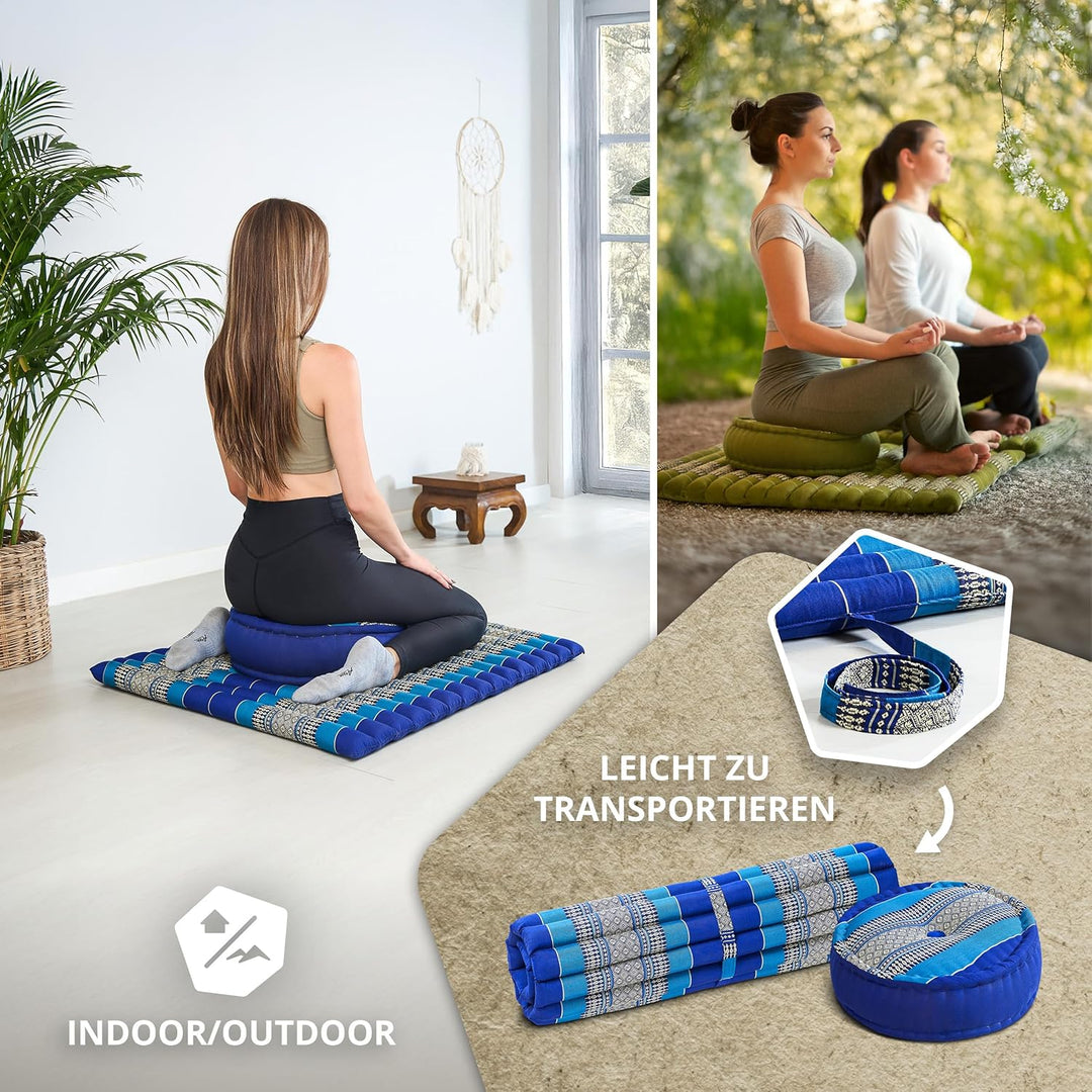 livasia Meditationsset XL - Ø 38x15cm / Matte 75x75x4,5cm - Yogaset mit Kissen und Matte, Pouf, Yoga