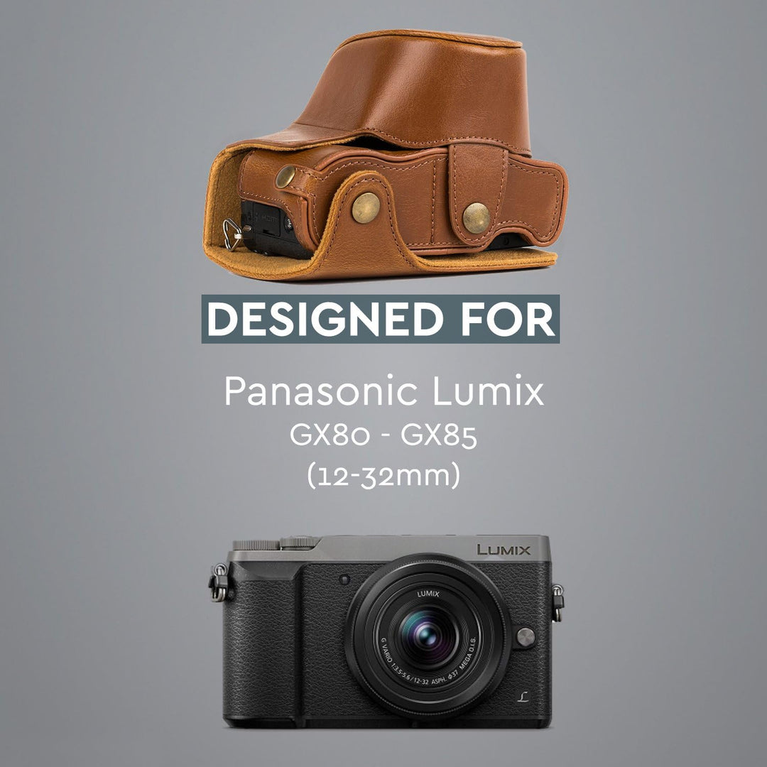 MegaGear Panasonic Lumix DMC-GX85, GX80 mit 12-32mm Objektiv Ever Ready Leder Kamera-Case mit Trager