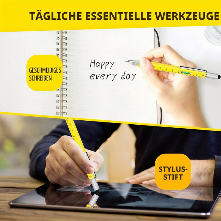 6-in-1-Multitool-Stift, Multifunktionsstift für Männer, mit Stylus, Kugelschreiber, Wasserwaage, Lin