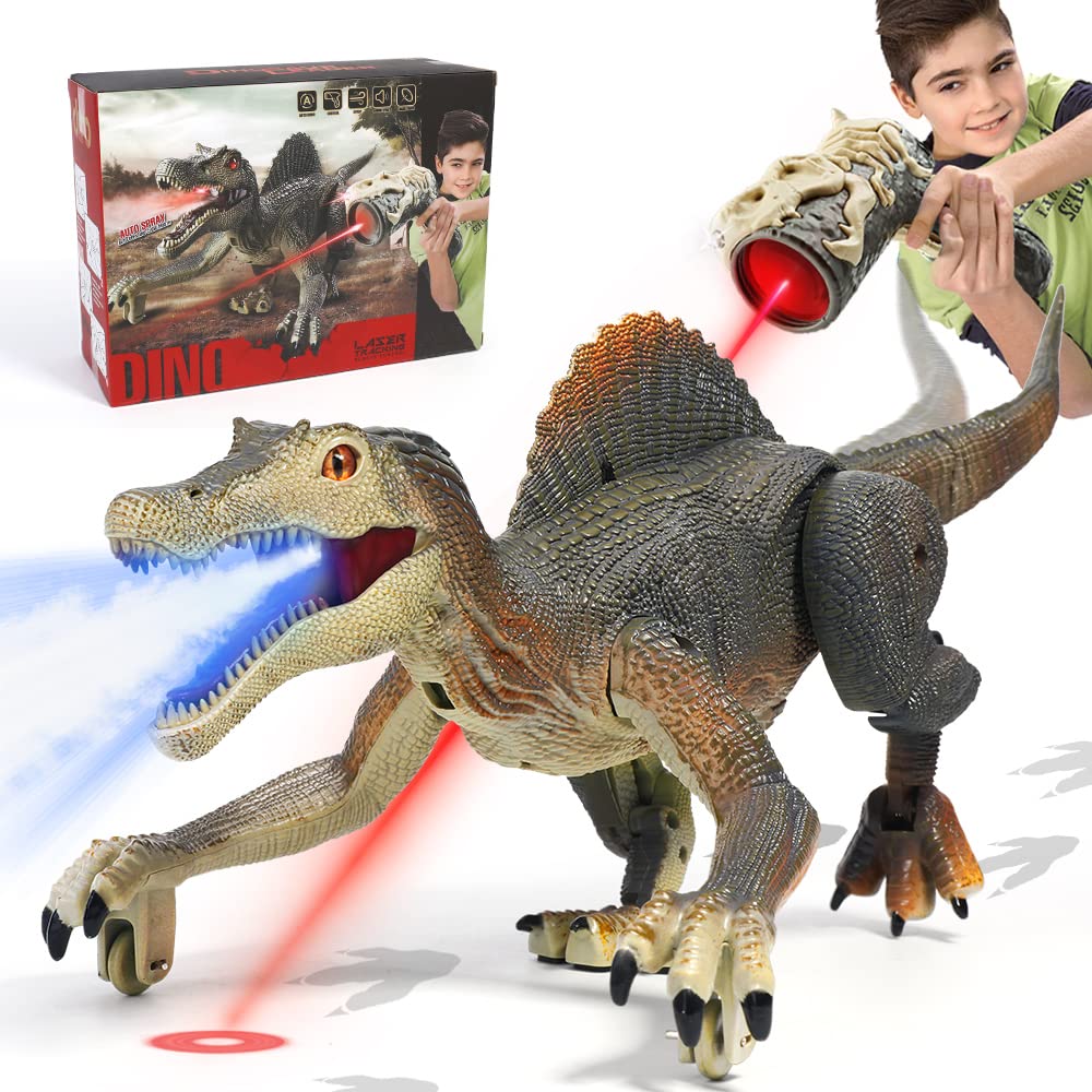 FRUSE Fernbedienung Dinosaurier Spielzeug,Dino Ferngesteuert mit Licht Verfolgung,Sprühnebel,Wiedera