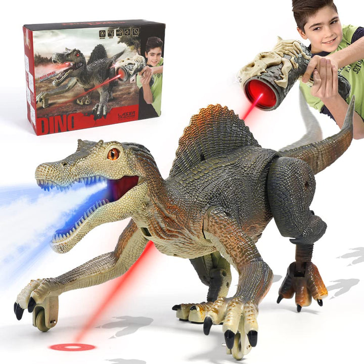 FRUSE Fernbedienung Dinosaurier Spielzeug,Dino Ferngesteuert mit Licht Verfolgung,Sprühnebel,Wiedera