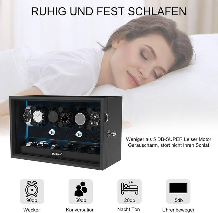 XTELARY Uhrenbeweger, Automatische Uhrenbewegerbox für 6/8 Uhren mit 6/4 flexiblem Uhrenaufbewahrung