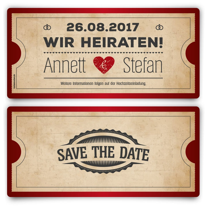 Save the Date Karten zur Hochzeit (100 Stück) - Vintage Herz in Rot 100 Stück Rot, 100 Stück Rot