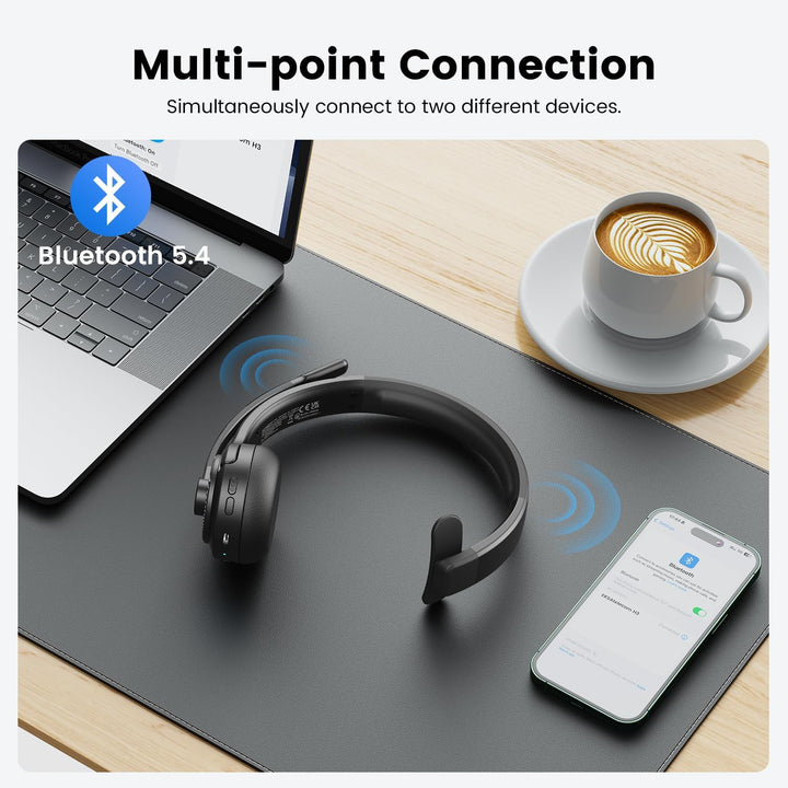 EKSA H3 Bluetooth Headset mit Mikrofon, [65 Stdn Wiedergabezeit & 30M Reichweite] Wireless Headset M