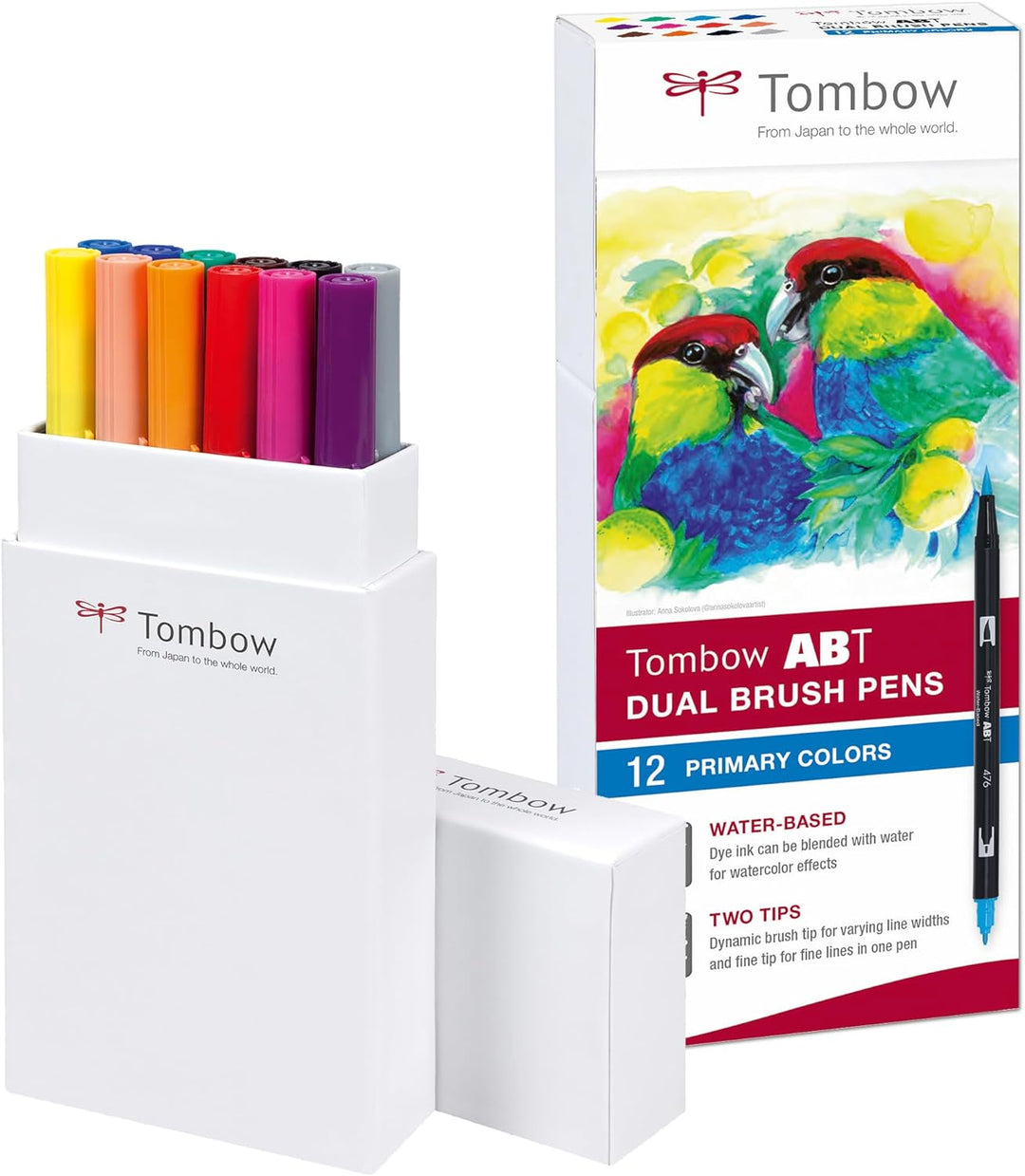 Tombow Fasermaler Dual Brush Pen mit zwei Spitzen 12er Set, primärfarben Single, Single