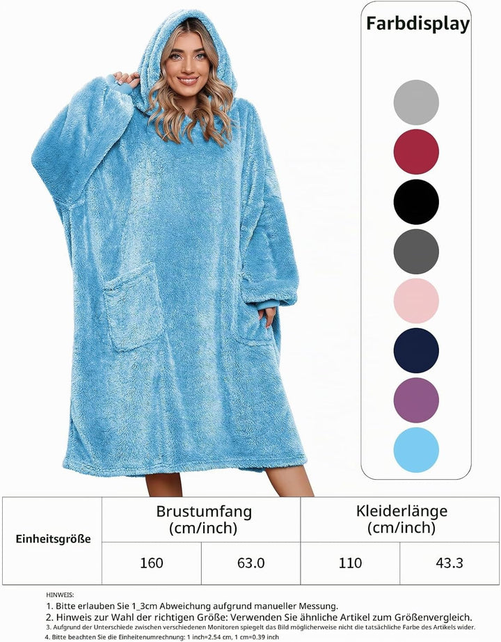 Tuopuda Übergrosse Hoodie Sweatshirt Damen Herren Decke Sweatshirt Pullover mit Kapuze Langarm Kapuz