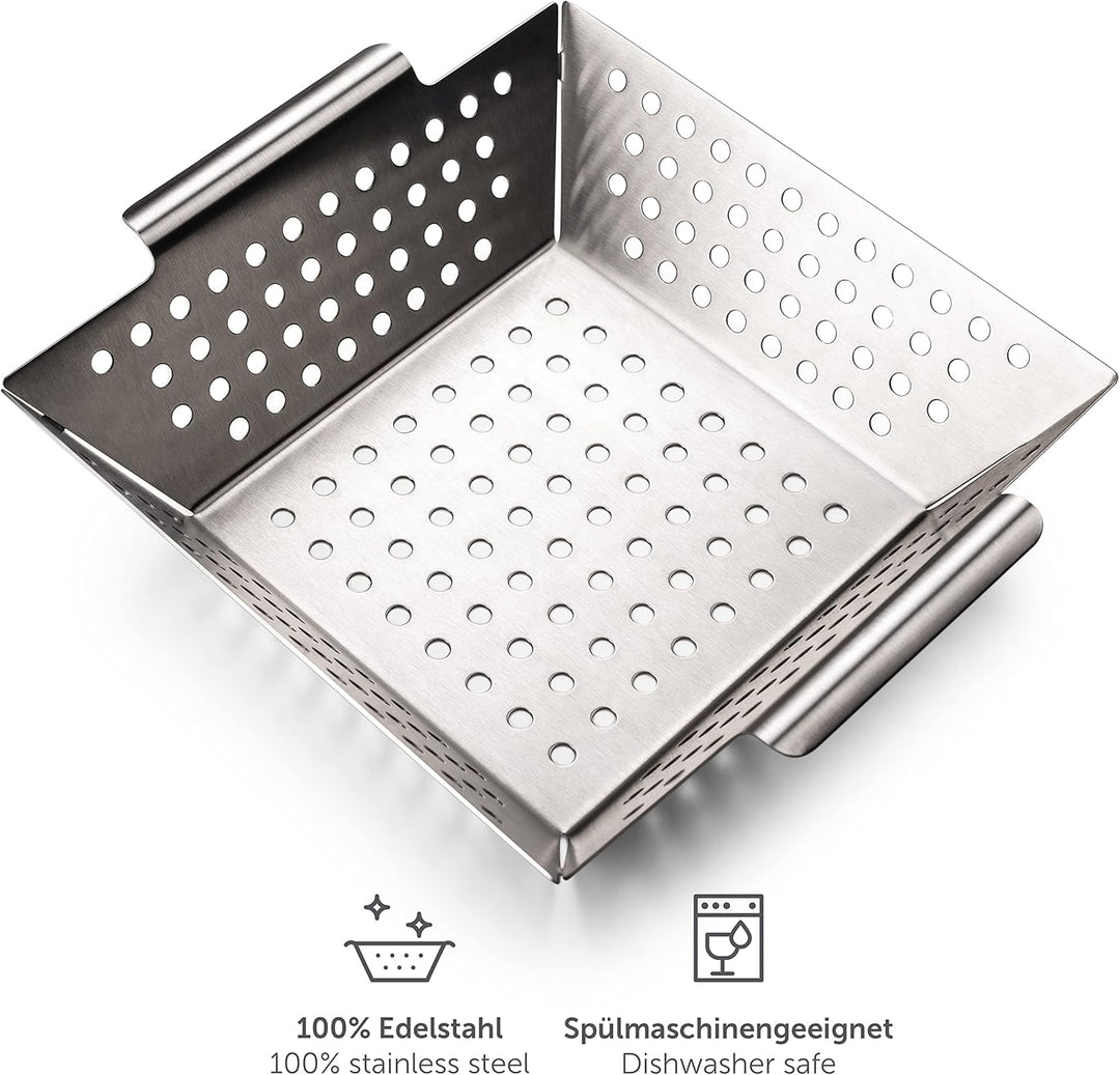 Blumtal Grillschale aus 100% Edelstahl - perfekt für Grillgemüse, Grillkorb geeignet für alle Grilla