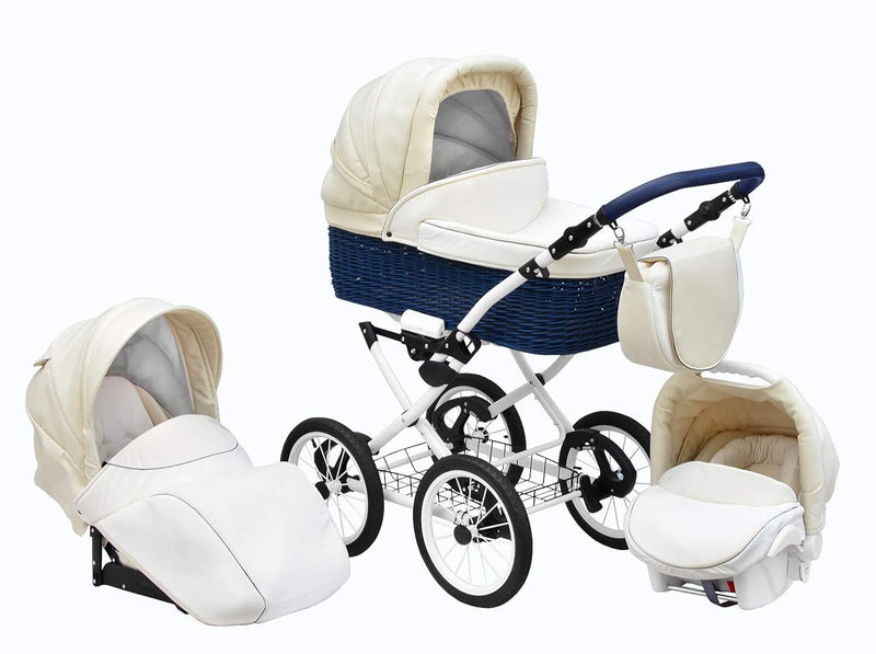 SKYLINE Klassisch Retro Stil Wicker LUX Kombi-Kinderwagen Buggy 3in1 Reise System Autositz (Isofix)