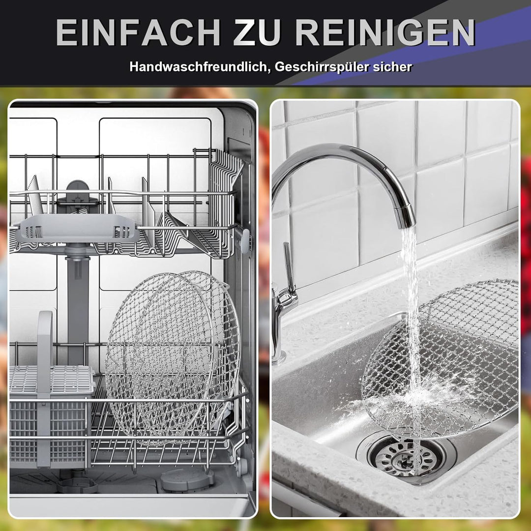 Edelstahl Grillrost Rund Mit 2cm Füssen Ø10-42.5cm - Universelles Kochgitter Für Heissluftfritteusen