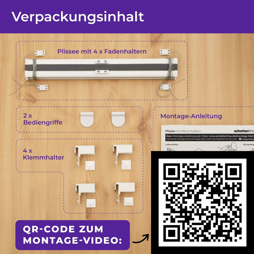 SchattenFreude Klemmfix-Plissee für Fenster | Mit Klemm-Haltern | Ohne Bohren | Naturweiss, Breite: