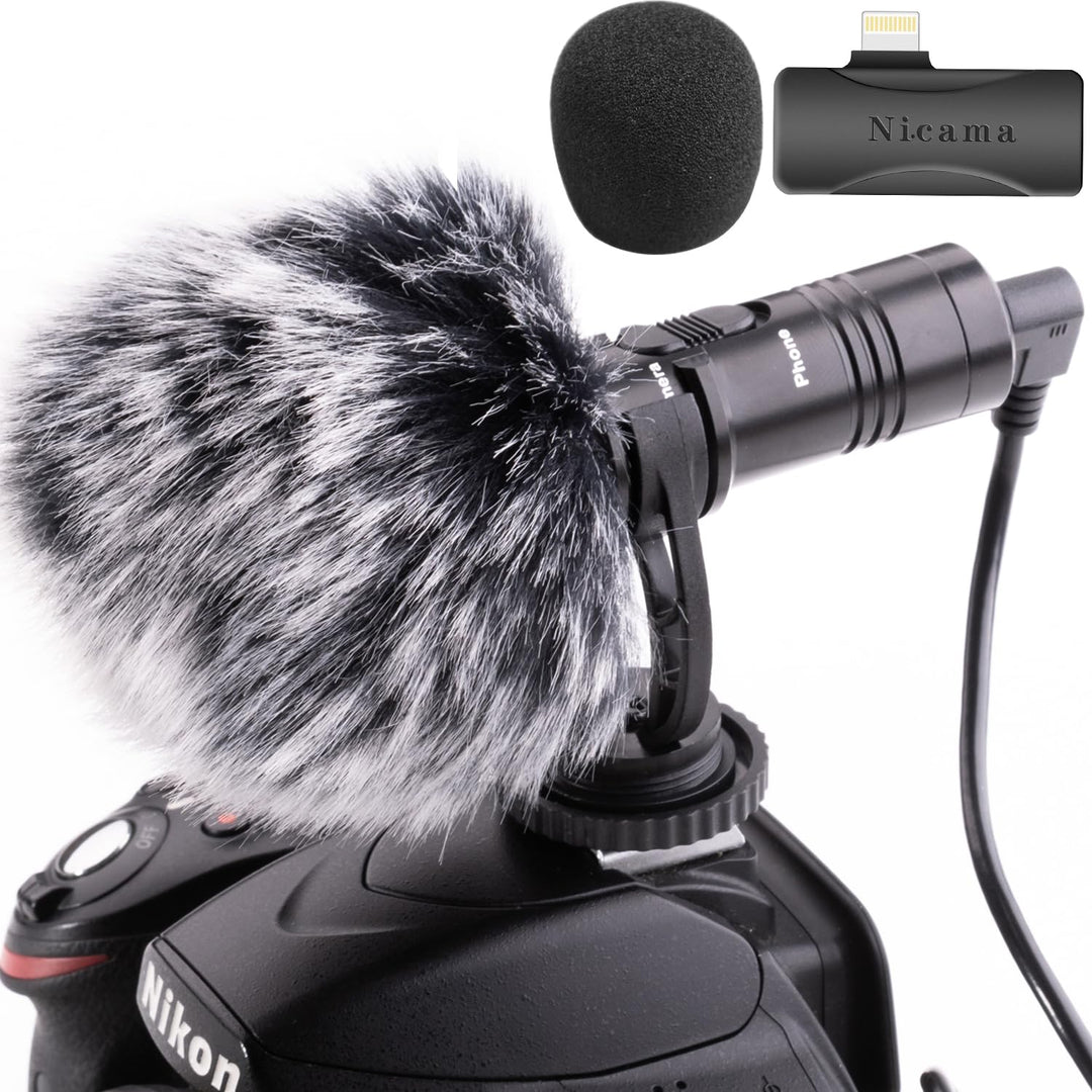 Nicama Kondensator Kardioid Mikrofon mit Lightning auf Buchse 3,5 mm TRRS Mikrofonadapter für iPhone