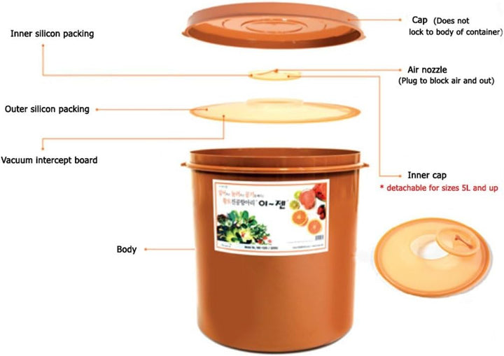 E-Jen Premium Kimchi, Sauerkraut Container Probiotische Gärung mit innerem Vakuumdeckel rund 0.8 gal