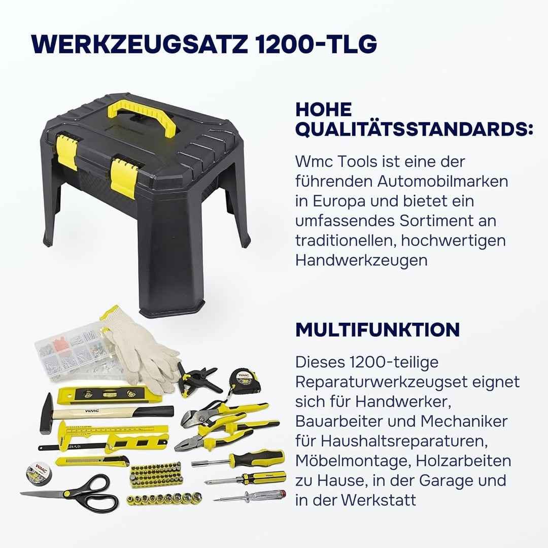 Werkzeugkoffer gefüllt profi, Meister werkzeugkoffer, Werkzeugkasten gefüllt, 1200-teilig, Robust un