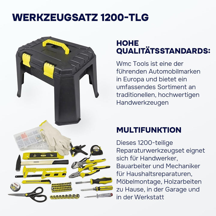 Werkzeugkoffer gefüllt profi, Meister werkzeugkoffer, Werkzeugkasten gefüllt, 1200-teilig, Robust un