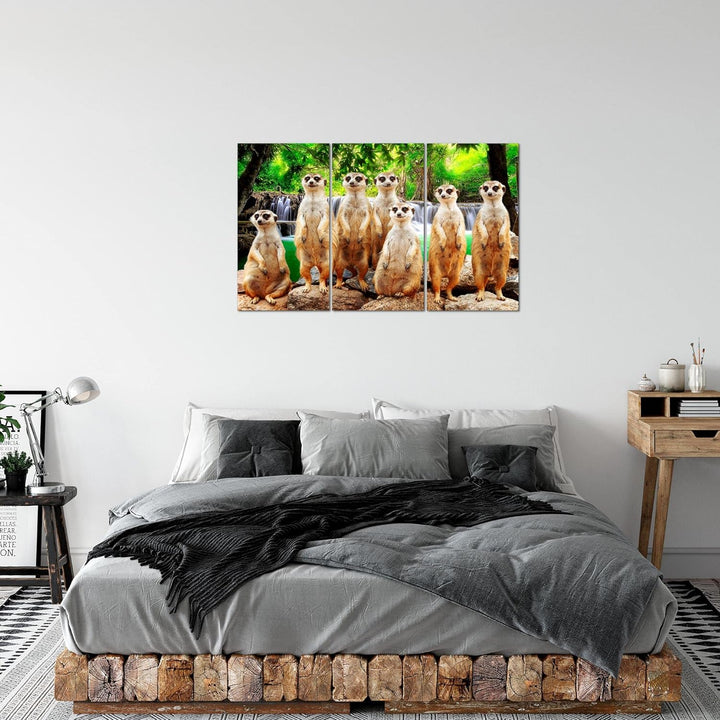 Runa Art Wandbilder Afrika Erdmännchen Bild XXL Wohnzimmer Schlafzimmer Bunt Natur Wasserfall 120 x