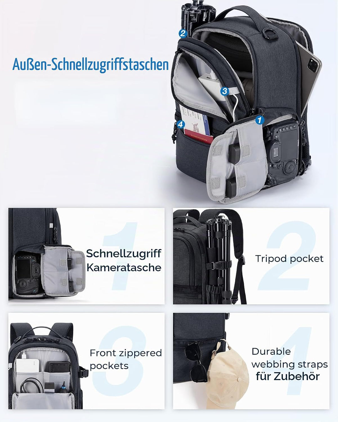 bagsmart Kamerarucksack,DSLR SLR Klein Kameratasche für Fotografen Kompatibel,Schultergurt 2-in-1 Re