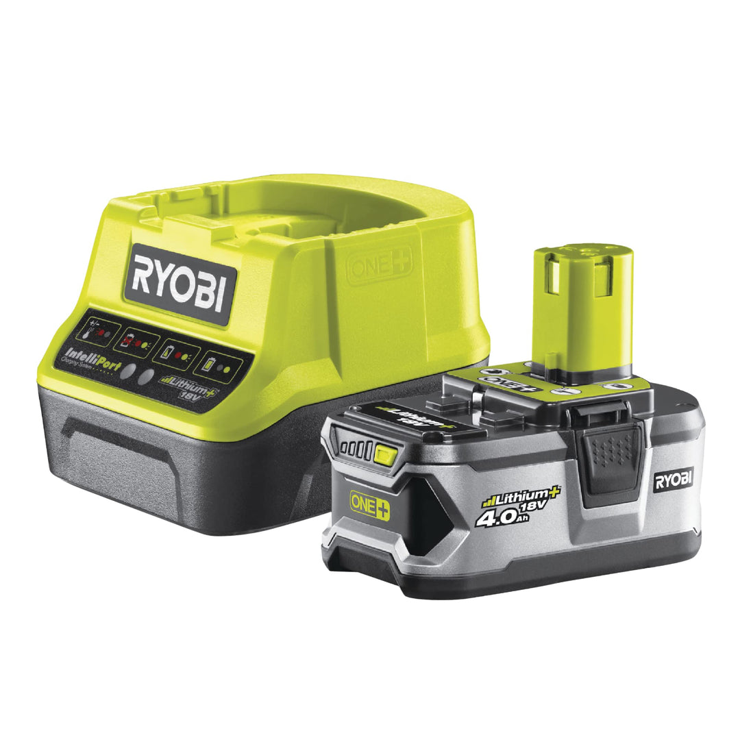 Ryobi 18 V Akku Starterset 4,0 Ah, Lithium+ Akku u. Schnellladegerät, mit Ladestandsanzeige, hohe Le