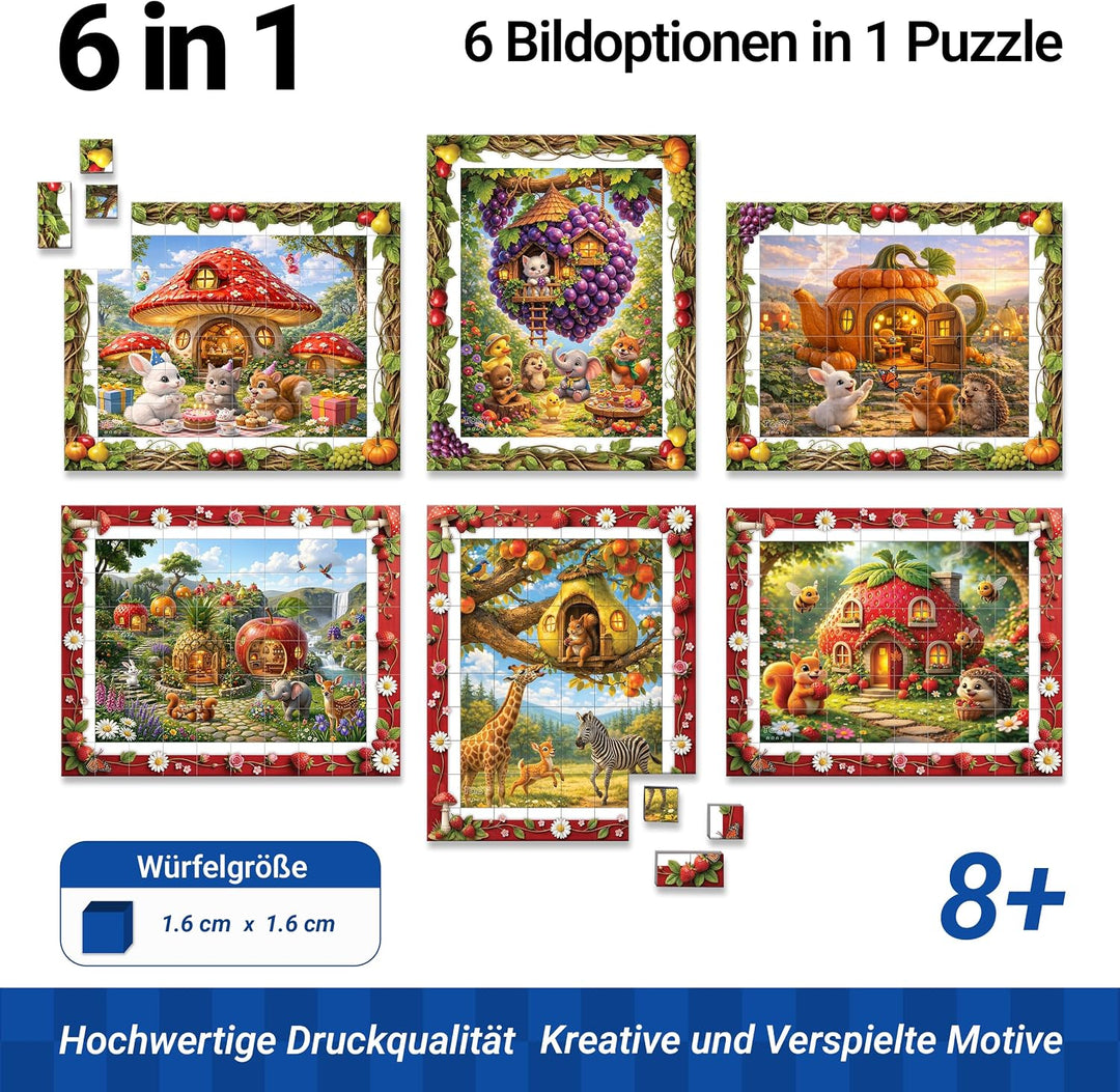 TOSY Picture Cube Fruity Wonderland: 6-in-1 magnetisches Bilderpuzzle, 80 Blöcke, 488 Flächen/Magnet