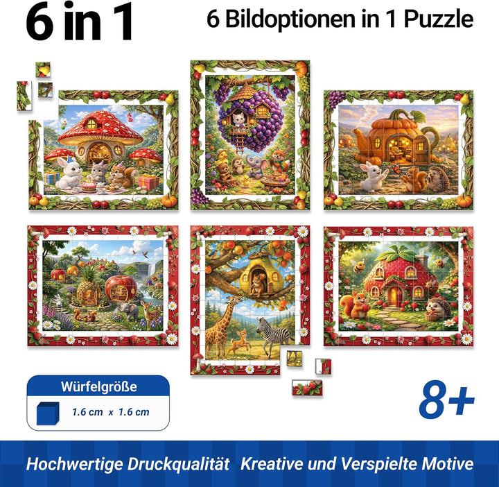 TOSY Picture Cube Fruity Wonderland: 6-in-1 magnetisches Bilderpuzzle, 80 Blöcke, 488 Flächen/Magnet