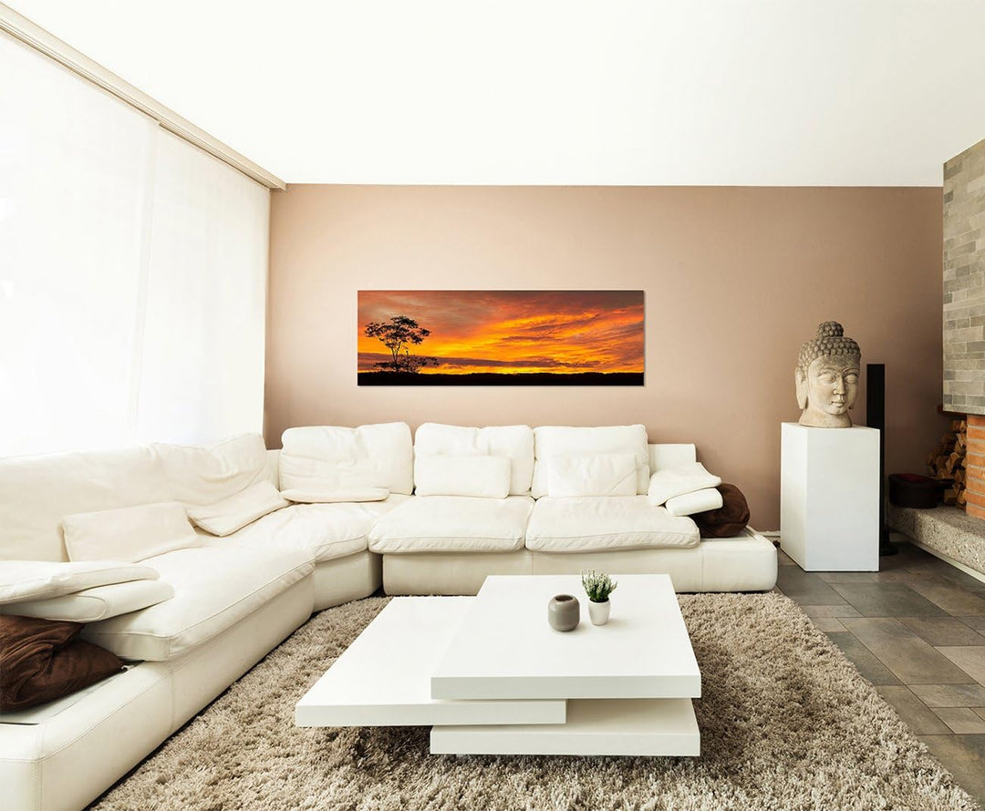 Panoramabild auf Leinwand und Keilrahmen 150x50cm Australien Wiese Baum Sonnenuntergang