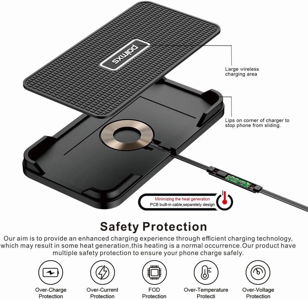 Wireless Charger Auto, Polmxs 15W Schnell Kabellose Ladestation Auto rutschfeste Matte Large Size La