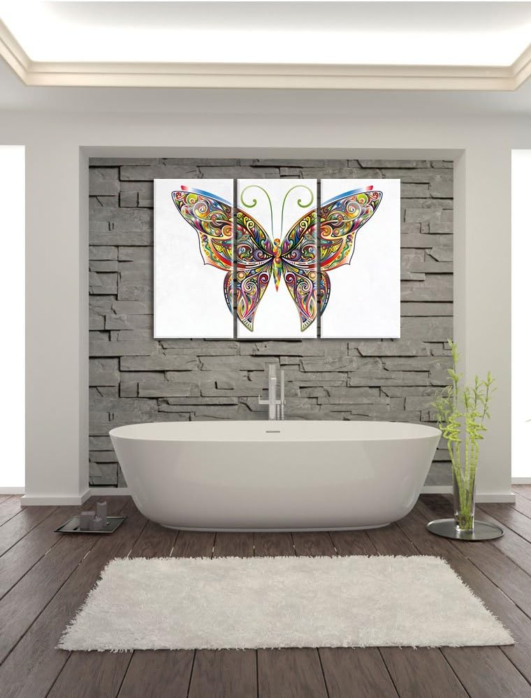 Pixxprint Prächtiger Schmetterling weiss 3-Teiler Leinwandbild 120x80 Bild auf Leinwand