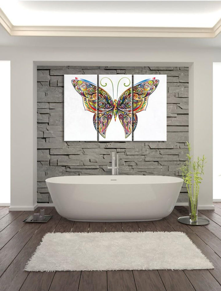 Pixxprint Prächtiger Schmetterling weiss 3-Teiler Leinwandbild 120x80 Bild auf Leinwand