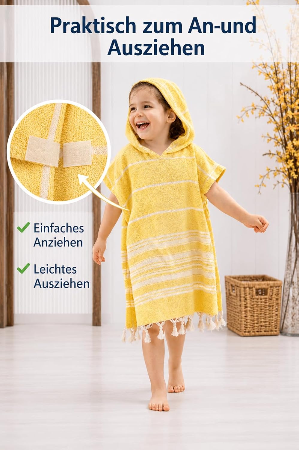 ELY PARKER Strandponcho für Kinder - 100% Baumwolle Strandtuch &amp; Strandkleid - Saugstarkes Badeponch