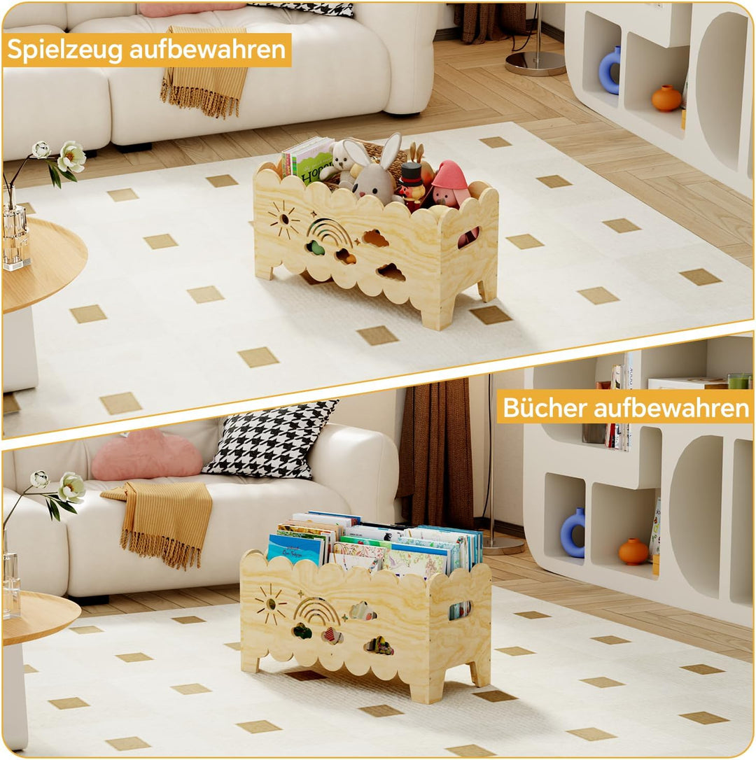 Kinder Bücherregal Holz, Montessori Bücherregal Kinder, Bücherkiste Kinder für Leseecke, Babyzimmer,