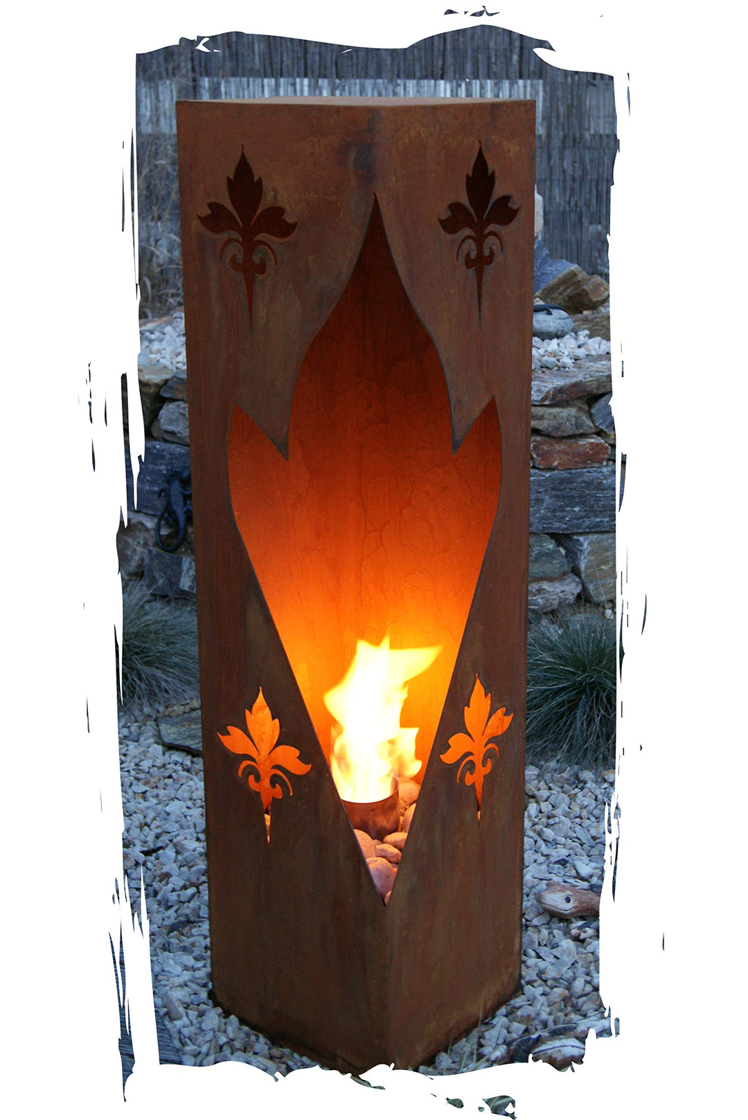 Feuersäule Lilie Edelrost Rost Metall Gartendeko Garten Stele Fackel Feuer Säule