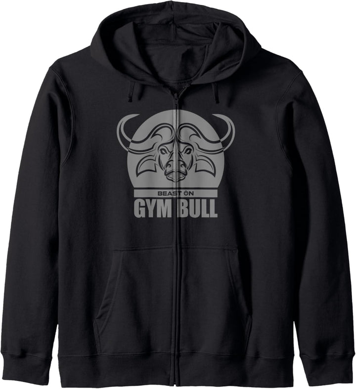 Gym Bull Büffel Kopf Beast Grau Gym Fitness Training Workout Kapuzenjacke