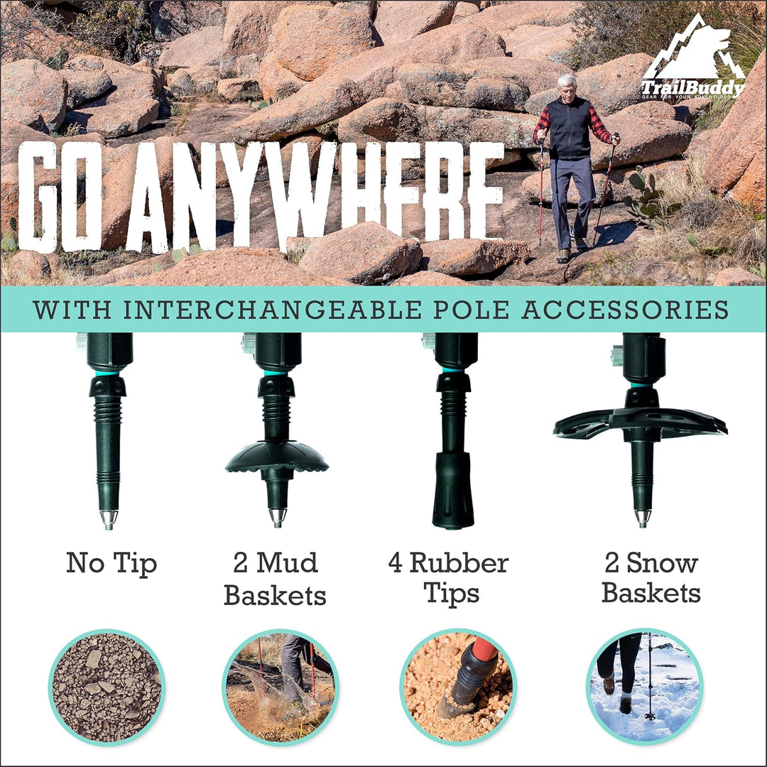 TrailBuddy Trekking Poles - Lightweight, Collapsible Hiking Poles for Snowshoe & Backpacking Gear -