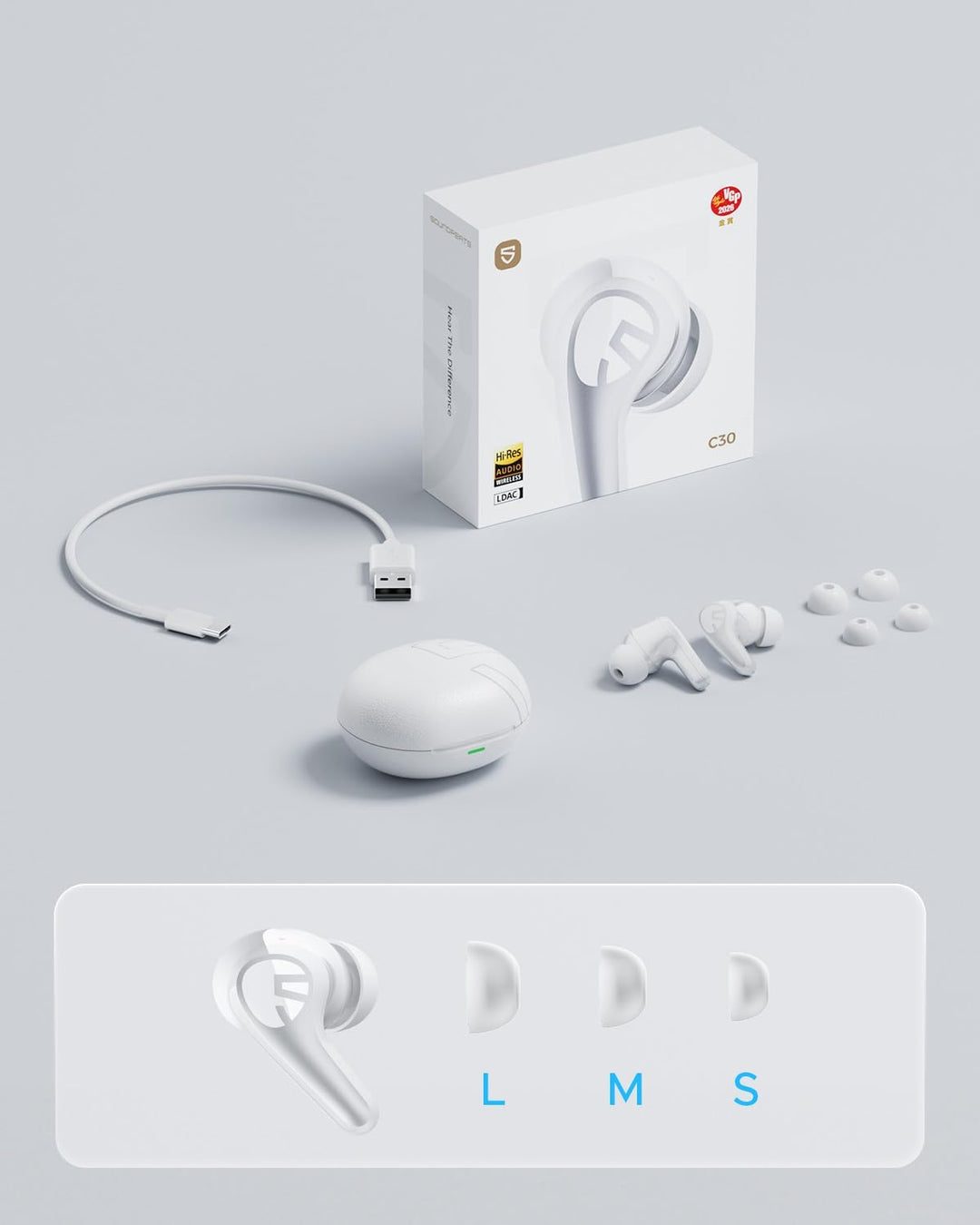 SoundPEATS C30 Noise Cancelling kopfhörer, Bluetooth Kopfhörer mit Hi-Res LDAC, 12mm Treiber, 52 Std
