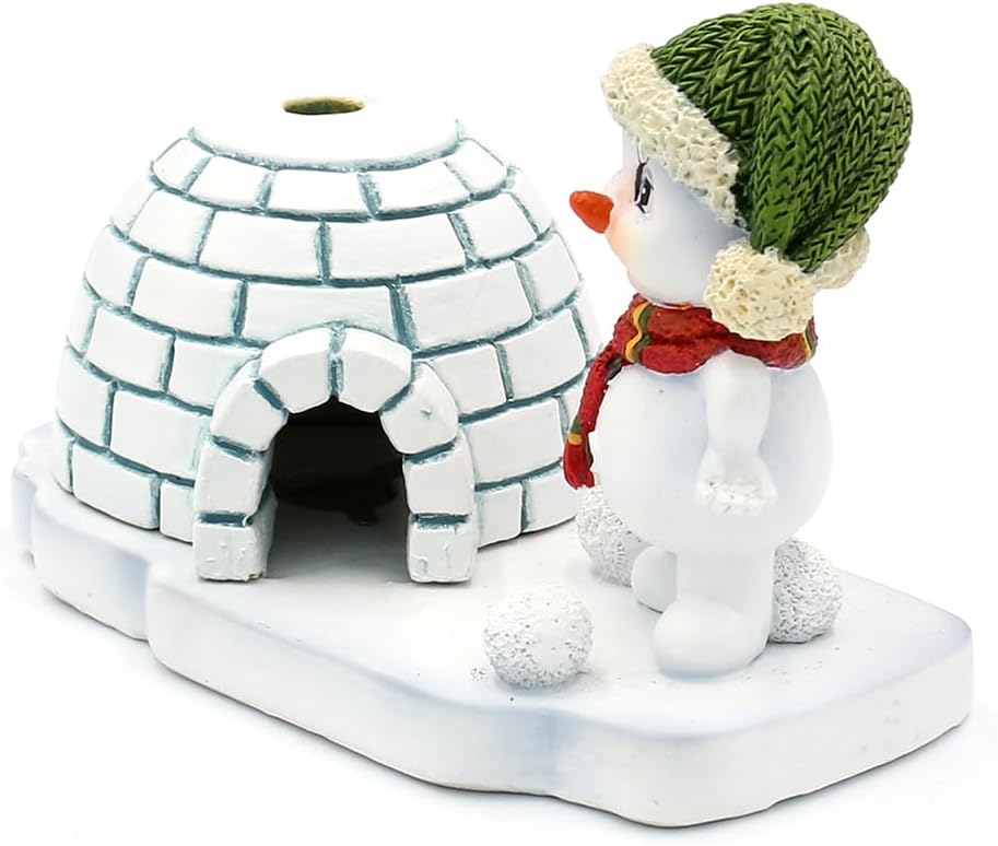 Keramik Schneemann - Deko, Winterkind, Schneemann, Räuchermännchen, Rauchfigur, Schneekind mit grüne