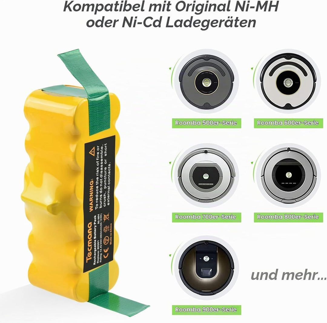 Tecmana 14.4V 4.5Ah Ersatzakku Kompatibel mit iRobot Roomba 500 600 700 800 R3, 531 555 581 595 620