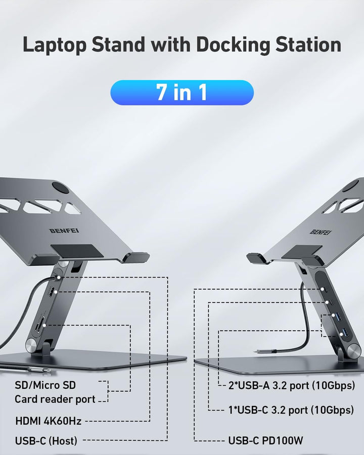 BENFEI Laptop Ständer mit 7-in-1 USB C Dockingstation – HDMI (4K@60Hz), 1×SD& 1×Micro SD Kartenleser