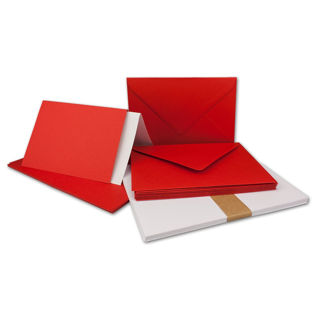 100x Faltkarten SET DIN A6/C6 mit Brief-Umschlägen in leuchtendes Rot - inklusive Einleger - 14,8 x