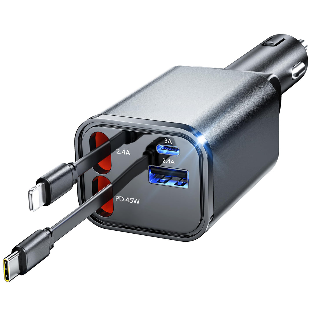 Aimtel Einziehbares Auto Ladegerät Zigarettenanzünder USB C KFZ Ladegerät Handy Ladegerät Auto Kompa