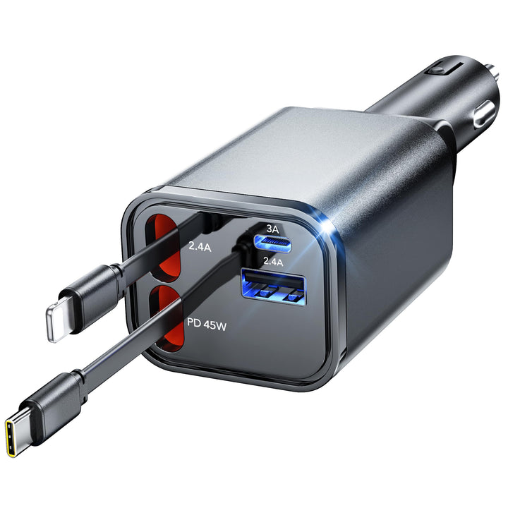 Aimtel Einziehbares Auto Ladegerät Zigarettenanzünder USB C KFZ Ladegerät Handy Ladegerät Auto Kompa
