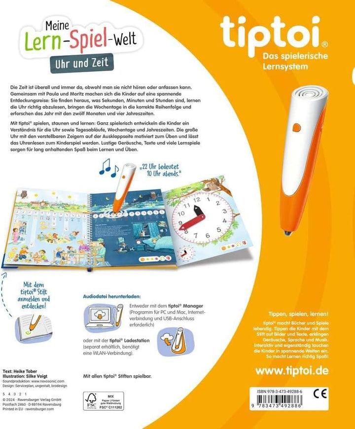 Ravensburger tiptoi Buch - Mein Lern-Spiel-Abenteuer | Uhr und Zeit + Kinder ABC Buchstaben Poster |