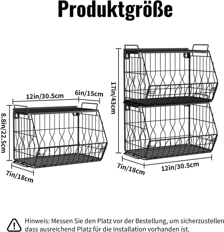 YSD 2-Etagen Metall Obstkorb Hängend, Wand Regal Küche, Gemüseregal - Stapelbarer Küchenorganizer fü
