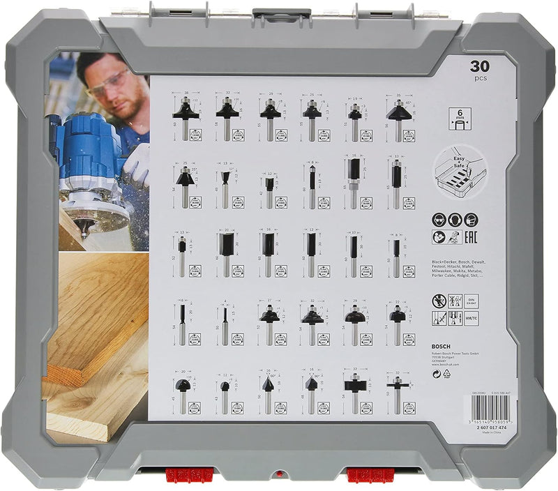 Bosch Professional 30tlg. Fräser Set Mixed (für Holz, für Oberfräsen mit 6 mm Schaft) 30 tlg. | Mixe