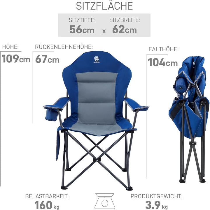 EVER ADVANCED Luxus Campingstuhl Faltbar 150 KG Belastbar Ultragross mit Hochlehner Bequem Gepolster