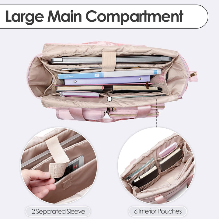 Fasrom Lehrertasche mit Laptopfach, Lehrer Arbeitstasche für Frauen, Rosa, Rosa